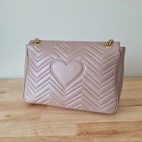 Gucci GG Marmont Large Shoulder Bag Dusty Pink Rose Mauve Matelasse Gold Rare - Picture 4 of 16